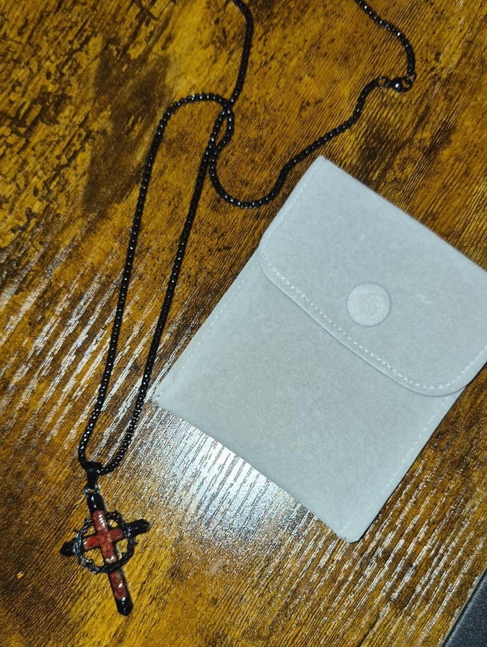 Men's Black Necklace with Red Cross Pendant
